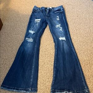 Distressed Blue Flare Jeans